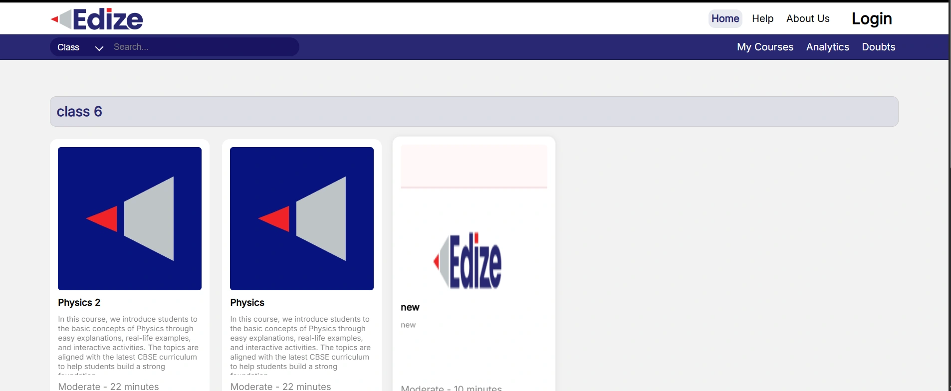 Edize LMS Homepage